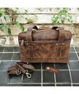 Handmade Full-Grain Leather Duffle Bag: Vintage Brown Weekender Carry-On - $5,099.54 MXN