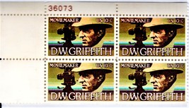 U.S. Stamps - D. W. Griffith, Movie Maker - Plate Block of 4 Stamps 10c - $2.75