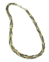 Vintage 60&#39;s Korea Tri Tone Braided Herringbone Chain Necklace - £18.98 GBP