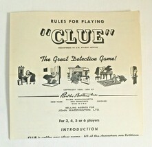 Vintage CLUE Board Game Rules For Playing 1950 Replacement Instructions ... - $0.93
