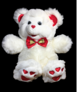 Dandee Vintage MTY Teddy Bear White Plush Red Satin Hearts Bow Tie Ultra... - $99.95