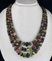 Estate Natural Multi Tourmaline Beads Melon Carved 3 L 920 Cts Gemstone Necklace - £2,224.00 GBP
