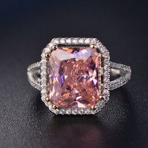 High Quality Big AAA Pink Zircon Rings for Women Luxury Full CZ Wedding Engageme - £18.36 GBP