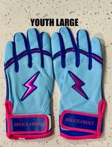 BRAND NEW YOUTH BRUCE BOLT BABY BLUE &amp; PINK PREMIUM BATTING GLOVES YOUTH... - $58.79