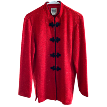 R&amp;M Richards Red Jacket Christmas Holiday Top Sparkle Mandarin Collar Si... - $24.99