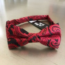 Black Red Boy Straight Cut Paisley Pattern Pre-tied Bow Tie Kids Wedding Party - £8.93 GBP