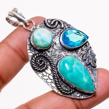 Caribbean Larimar London Blue Topaz Gemstone Gift Pendant Jewelry 2.70" SA 432 - £4.78 GBP