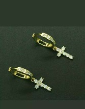Huggie Croix Rond Imitation Diamant Brillant Boucles 14K or Jaune Plaqué - £74.21 GBP