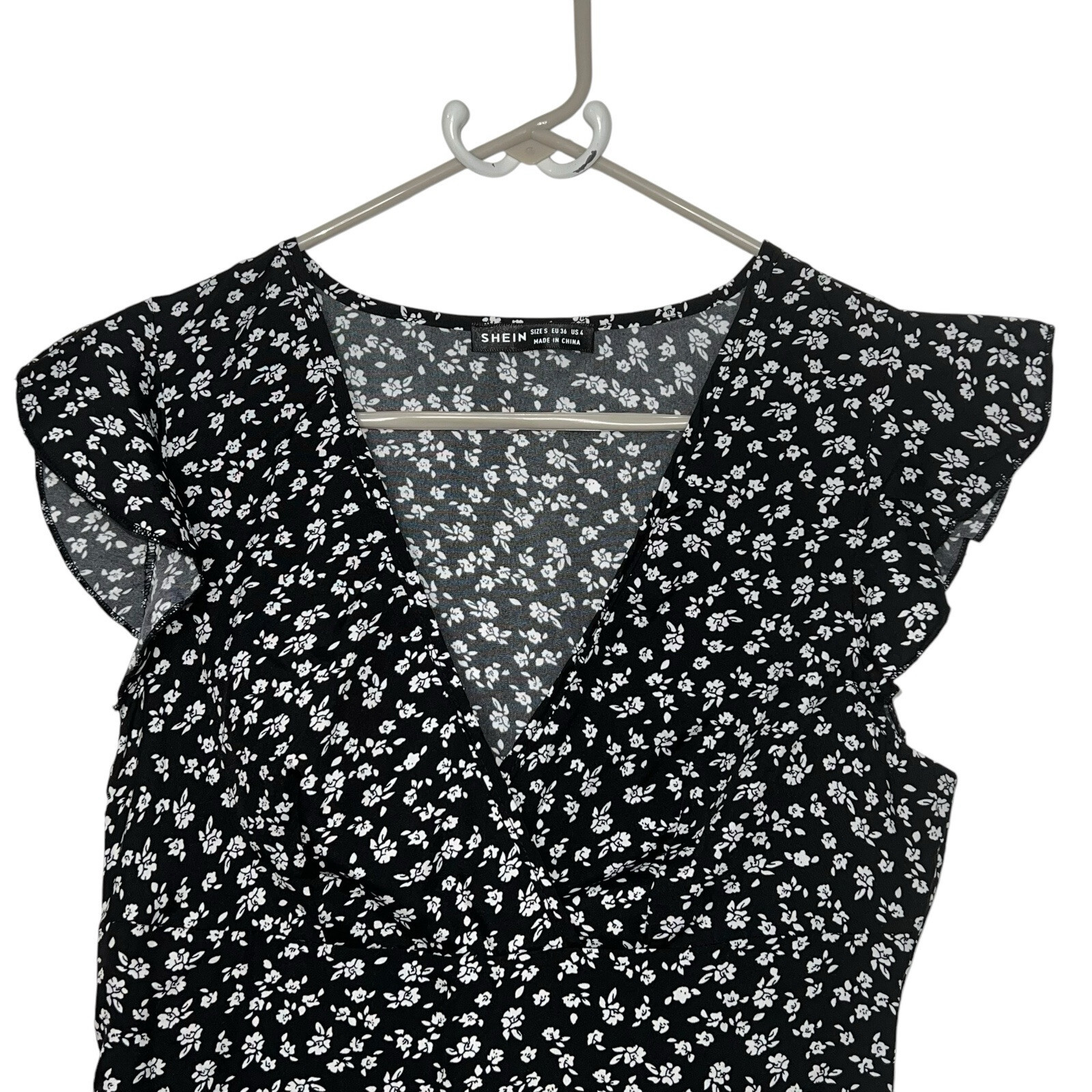 SHEIN Women's Privé Ruffle Trim Ditsy Floral Print Dress Black Size S - NEW Item image 2