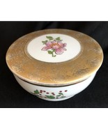 Trinket Dresser Box Pink Floral Two Tone Gold Hand-painted Porcelain Ita... - £15.69 GBP