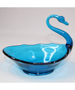 Viking Art Glass Blue Swan Candy Trinket Bowl Dish With Rippled Edges Vi... - $10.65