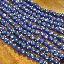 Vintage white dots blue glass antique beads 9.5-10mm - $27.60