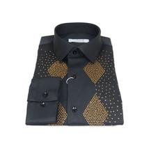Men CEREMONIA Turkey Shirt 100% Cotton Fancy Rhine Stones #Rio 15 Black Slim Fit image 7