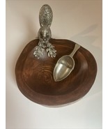 Rare Stanley Korshak Wooden Nut Acorn Bowl With Spoon, Silver? Pewter? (... - $75.21 CAD