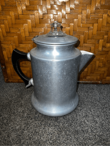 Pyrex Stove Top Coffee Maker Aluminum-Vintage w/2”Glass Knob Lid Coffee Pot - $34.65