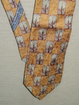 Ermenegildo Zegna Italy Neck Tie/Necktie Silk yellow brown gray 58&quot;x3.5&quot; - $17.99