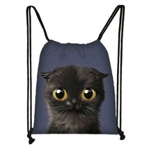 Cute  Black Cat Drawstring Bag Women Shopping Bags Canvas Travel Bag Fashion Sto - £23.02 GBP