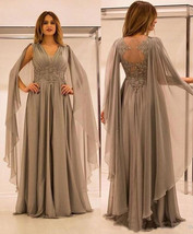 V Neck Chiffon Mother of the Bride Dresses Waist with Appliques - £140.26 GBP