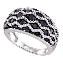 10k White Gold Round Black Color Enhanced Diamond Striped Band Ring 1-1/8 Ctw - £749.79 GBP