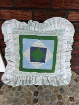 Vintage Patchwork Throw Pillow Ruffle Edge Floral Calico 19&quot; Square Handmade - £6.07 GBP