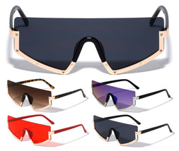 Womens Oversized Square Semi Rimless Side Shield Sunglasses Retro Designer Punk - £7.19 GBP
