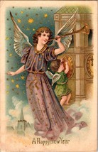 Christmas Angel Cherub clock Embossed c1910 Postcard a1 - £16.93 GBP