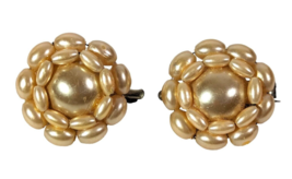 Vintage 1950s Gold Bead Flower Brooch Pair 1-inch Diameter Retro Collectible - £15.08 GBP