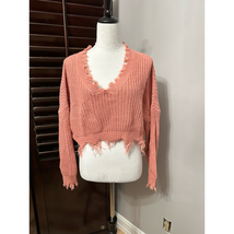 Zaful Womens Cropped Sweater Coral Long Sleeve Slouchy Distressed Frayed XL - $15.79