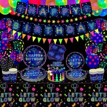 238 Pcs LetS Glow Neon Party Supplies Glow Tableware Set Neon Balloon Glow In Th - £31.65 GBP