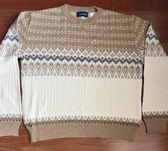 Vtg 80s  90s Cavallini Acrylic Knit Ski Sweater Men&#39;s XL Romania Ivory Brown - £29.52 GBP