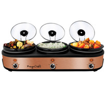 MegaChef Triple 2.5 Quart Slow Cooker and Buffet Server in Brushed Copper and Bl - £137.68 GBP