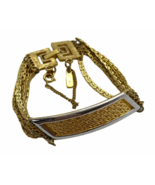 Vintage Bracelet Monet Two Tone Textured Mod Geo Safety chain Snap Closure - £13.29 GBP