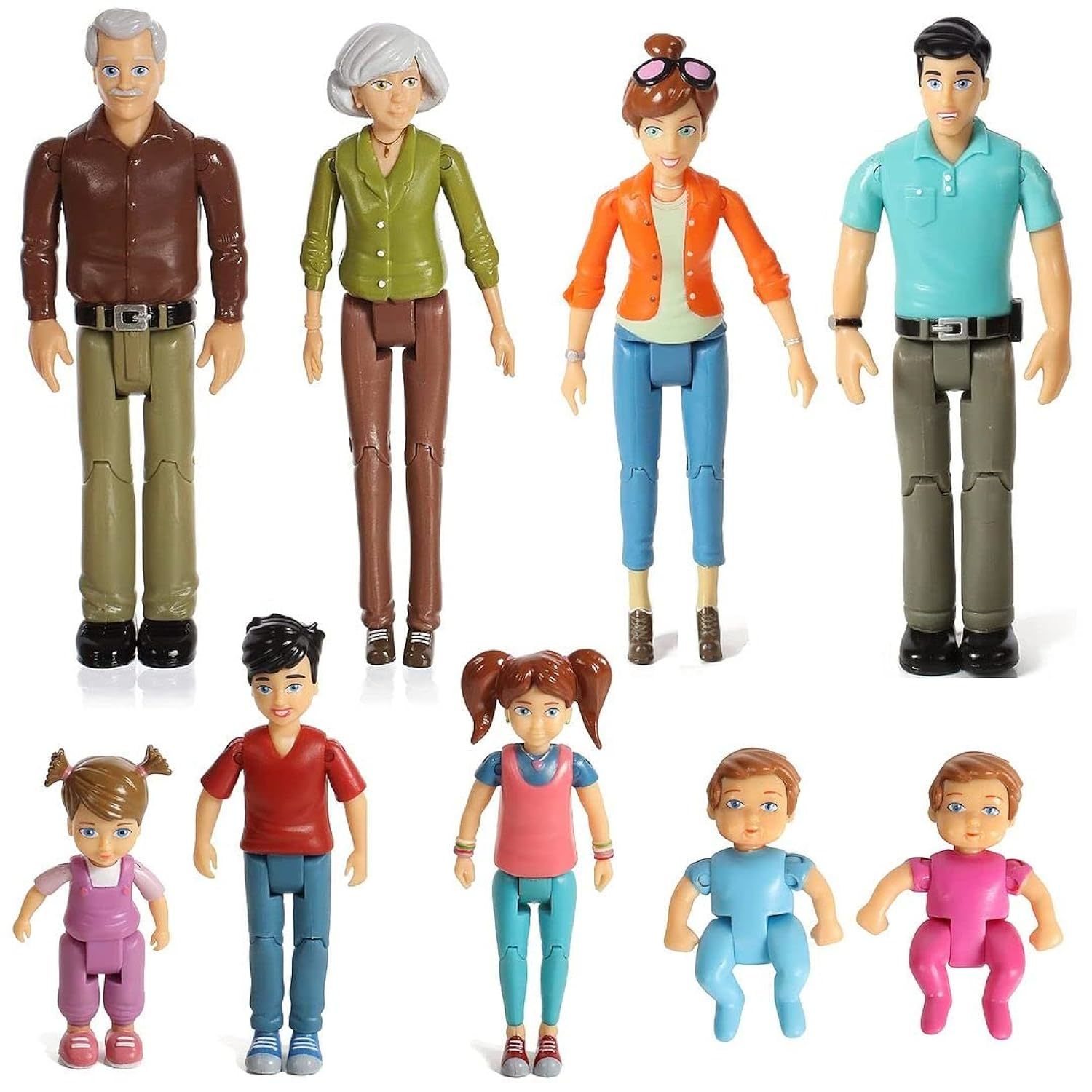 Sweet Li'L Family Dollhouse People Set Of 9 Action Figure Set - Grandpa, Grandma