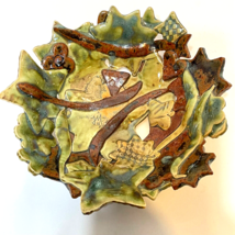 Handmade Art Pottery Unique Stars Bowl Artist Signed JM 13 Glossy Glaze ... - $65.07