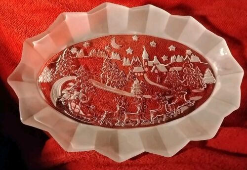 Oval Platter Mikasa Glass Santa&#39;s Sleigh Frosted Clear Dish Christmas Mo... - $16.91