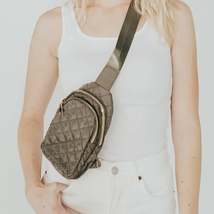 Pinelope Quilted Puffer Puffy Sling Bag Bum Bag Olive - $54.45