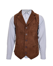DR125 Men&#39;s Blazer Style Suede Leather Waistcoat Brown - $123.37
