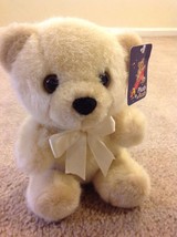NWT soft plush stuffed cream tan Teddy Bear Plush in a Rush red bow 10 inches - £8.13 GBP