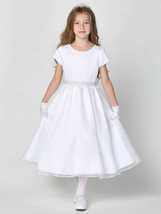Girls White First Communion Dress w/ Satin Bodice &amp; Crystal Organza Skir... - $3,214.30 MXN