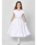 Girls White First Communion Dress w/ Satin Bodice &amp; Crystal Organza Skir... - $239.36 CAD