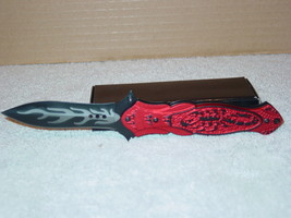 BLACK SCORPION RED HANDLE SPRING ASSISTED KNIFE BLADE WITH BELT CLIP - $12.96