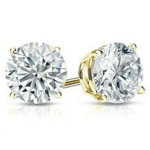 4.5Ct Simulated Diamond Earrings Studs Real 14K Yellow Gold Plated Screw Back - £36.67 GBP