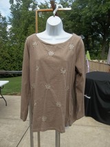 Talbots Fab Brown Snowflake Beaded Ls Top X - $10.99