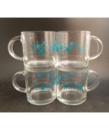 Set Of 4 Vintage MCM Glass Coffee Mugs Turquoise Snowflake Starburst Ato... - £25.29 GBP