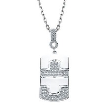 0.60 Karat Diamant Mini Hundemarke Anhänger Halskette 14k Weiss Gold 40.6cm - $3,166.92