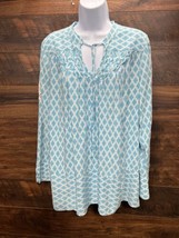 Crown and Ivy Top Womens Blouse Medium Tunic Shirt Blue White Long Sleeve Boho - $15.19