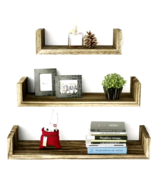 Floating U Shelves Set of 3 Wall Mounted Wood Torched Finish Brown New  - £9.09 GBP