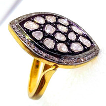Natural Polki Diamond Ring-Pave Diamond Ring-925 Sterling Silver 18k Gold Plated - £171.85 GBP