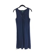 Lauren Ralph Lauren Shift Dress Grommet Lace Up Sleeveless Cotton Navy B... - £19.01 GBP