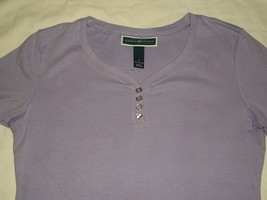 Macy&#39;s Karen Scott Henley Women&#39;s Lavender Short Sleeve Top T-Shirt Small NWOT - £15.79 GBP